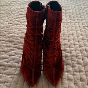 Zara Elegant Red Velvet Women's Boots